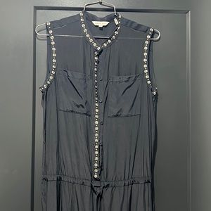 Rebecca Taylor Black silk jumpsuit size 4 with silver studs
